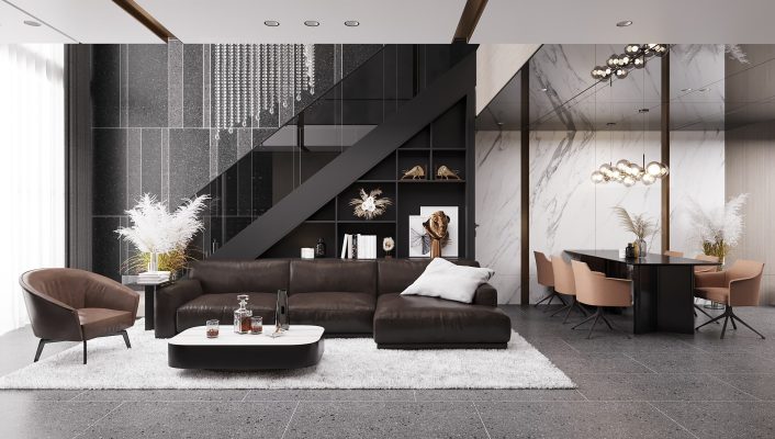 Gạch 60x120cm được lựa chọn để thi công phòng khách