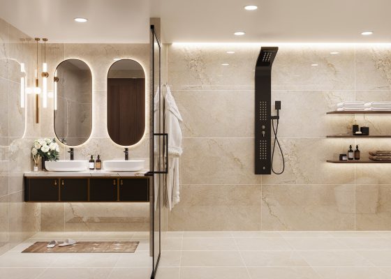 Gạch 60x120 được ưa chuộng thi công ốp phòng tắm